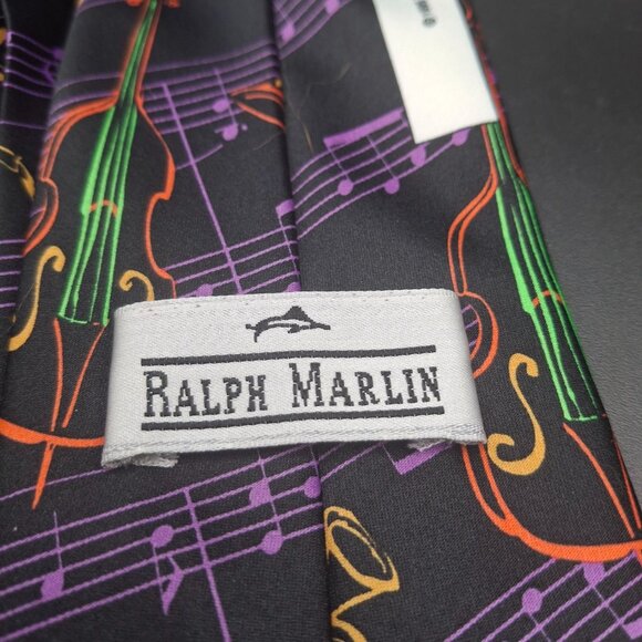 Ralph Marlin 1995 Jazz-Themed Neon Necktie With Musical Instruments & Notes - Picture 3 of 5
